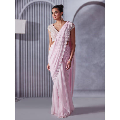 Pritika Vora Pastel Pink Crystal Border Saree with Blouse with Stitched