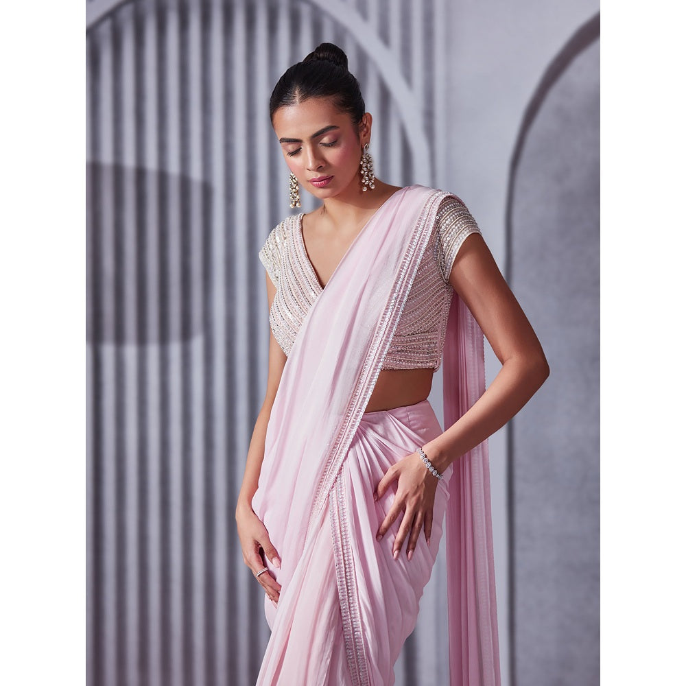 Pritika Vora Pastel Pink Crystal Border Saree with Blouse with Stitched