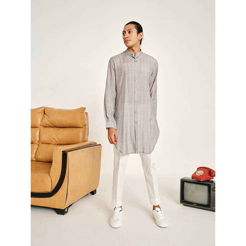 Project Bandi Grey Stripe Malai Cotton Kurta with Pajama (Set of 2)