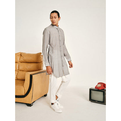 Project Bandi Grey Stripe Malai Cotton Kurta with Pajama (Set of 2)
