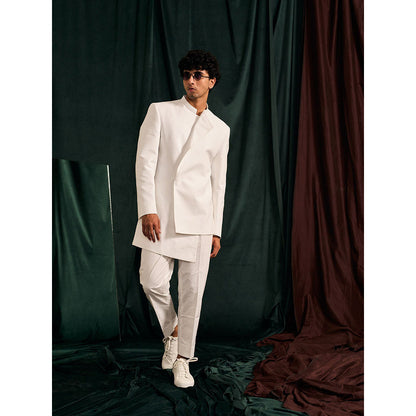 Project Bandi Ice Asymmetric Giza Cotton Bandhgala Set (Set Of 2)