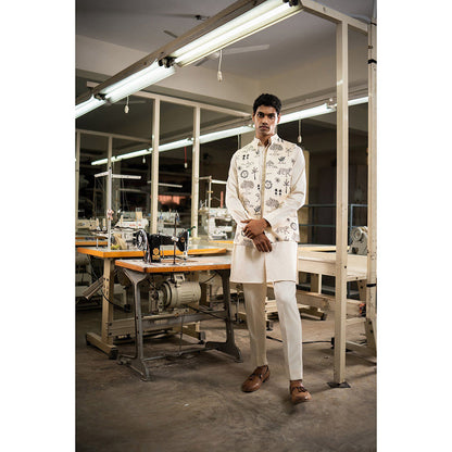 Project Bandi Off White Vaana Open Nehru Jacket with Kurta and Pyjama (Set of 3)