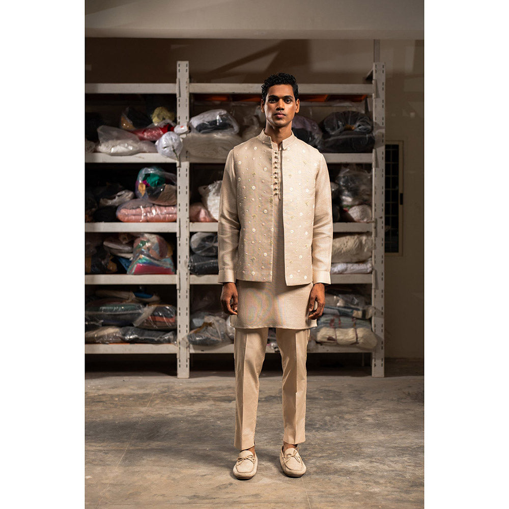Project Bandi Beige Ruh Open Nehru Jacket with Kurta and Pyjama (Set of 3)