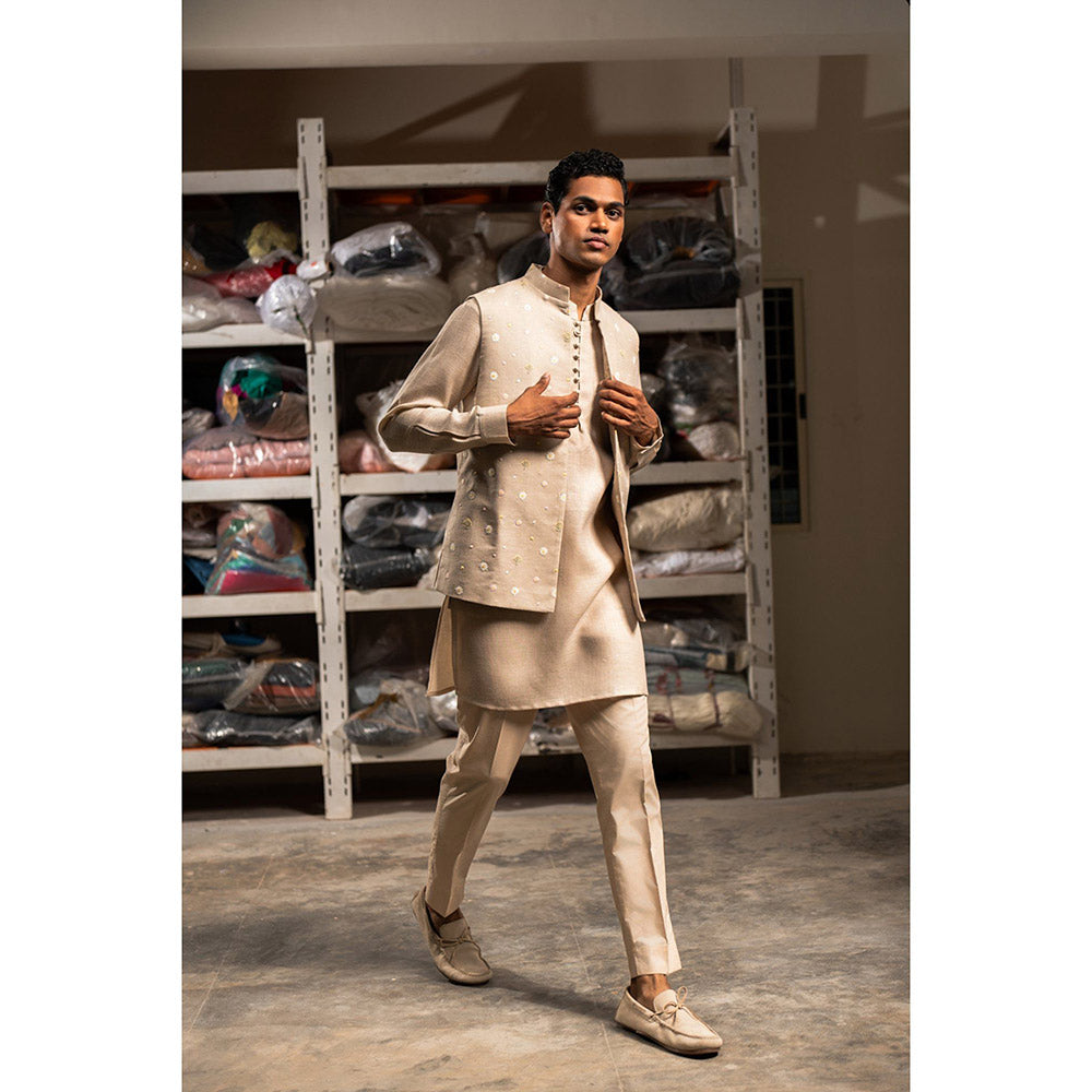 Project Bandi Beige Ruh Open Nehru Jacket with Kurta and Pyjama (Set of 3)