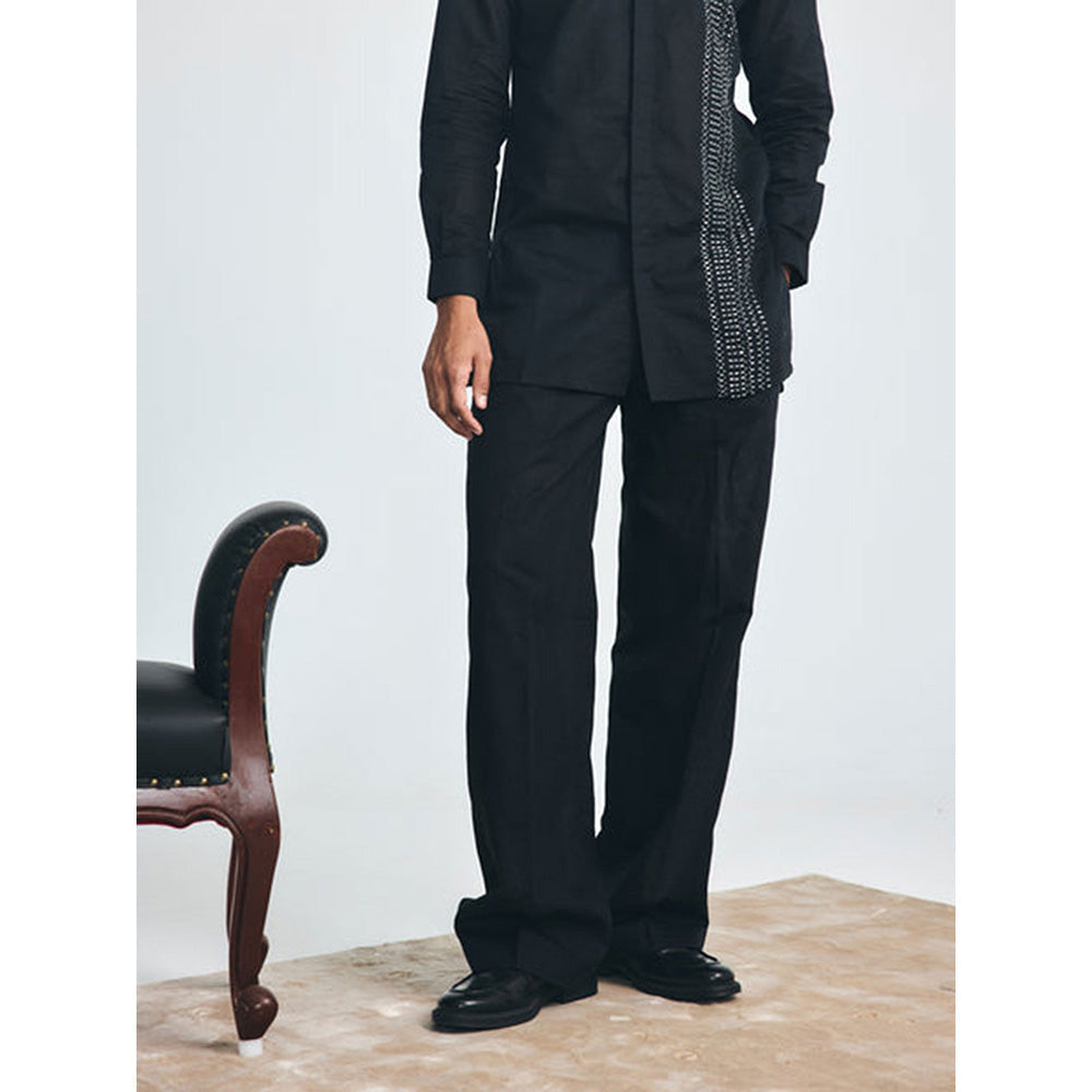 Project Bandi Black Wide-Leg Slim Casual Trouser