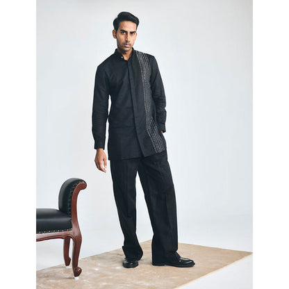 Project Bandi Black Wide-Leg Slim Casual Trouser