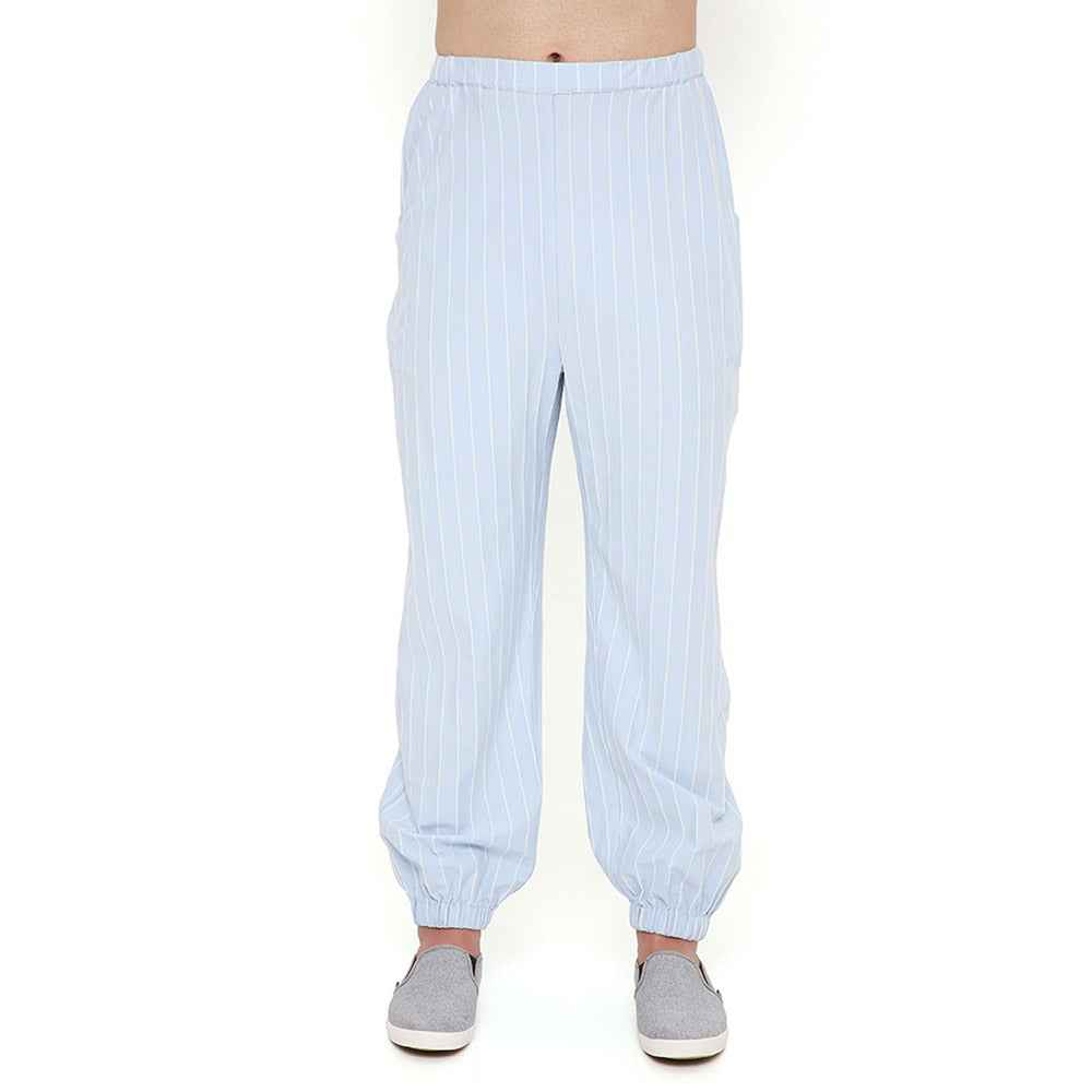 PS Men by Payal Singhal Aqua Blue Stripe Lycra Bomber Kurta with Jogger Pant (Set of 2)