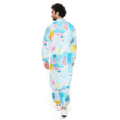 PS Men by Payal Singhal Painterly Print Dupion Silk Bomber Kurta with Jogger Pant (Set of 2)