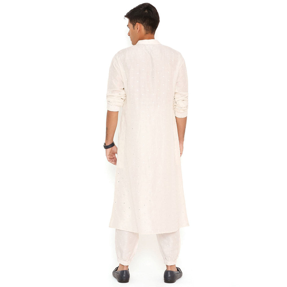 PS Men by Payal Singhal Chalk White Abla Silk Bomber Kurta with Jogger Pant (Set of 2)