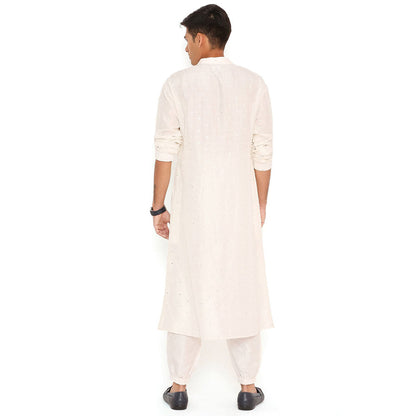 PS Men by Payal Singhal Chalk White Abla Silk Bomber Kurta with Jogger Pant (Set of 2)
