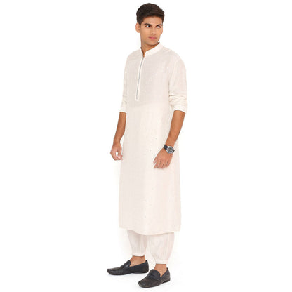 PS Men by Payal Singhal Chalk White Abla Silk Bomber Kurta with Jogger Pant (Set of 2)