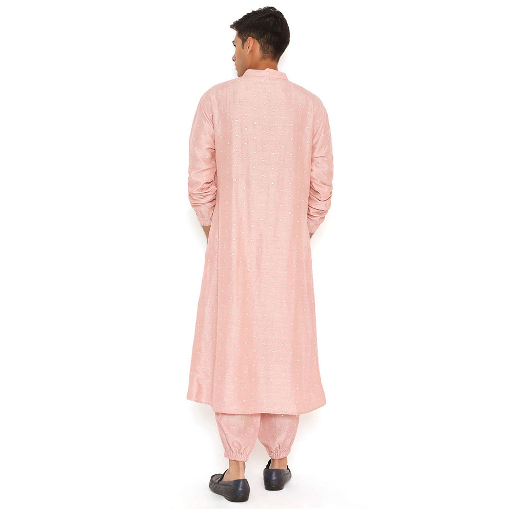 PS Men by Payal Singhal Blush Pink Abla Silk Bomber Kurta with Jogger Pant (Set of 2)
