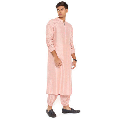 PS Men by Payal Singhal Blush Pink Abla Silk Bomber Kurta with Jogger Pant (Set of 2)