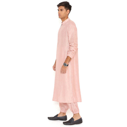 PS Men by Payal Singhal Blush Pink Abla Silk Bomber Kurta with Jogger Pant (Set of 2)