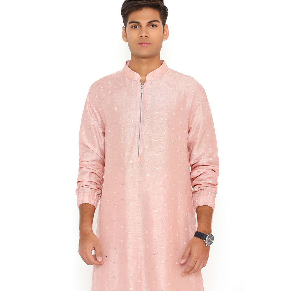 PS Men by Payal Singhal Blush Pink Abla Silk Bomber Kurta with Jogger Pant (Set of 2)