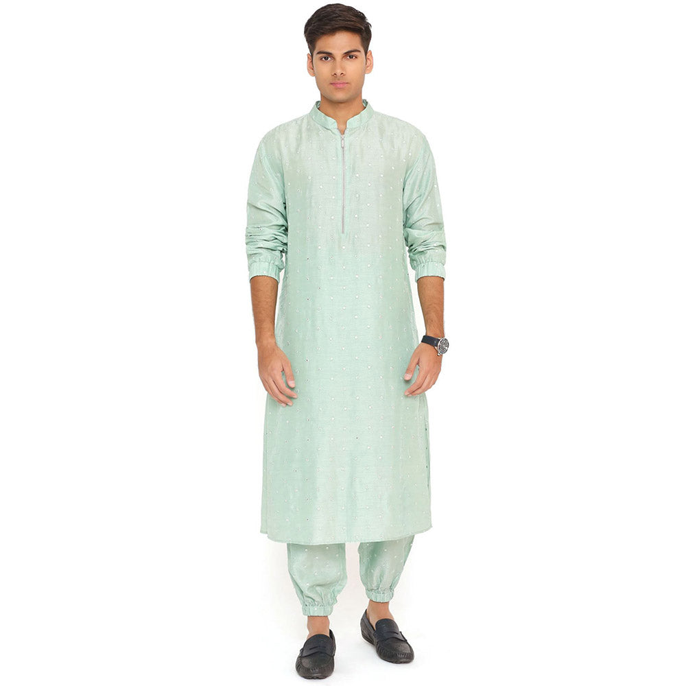 PS Men by Payal Singhal Powder Blue Abla Silk Bomber Kurta with Jogger Pant (Set of 2)