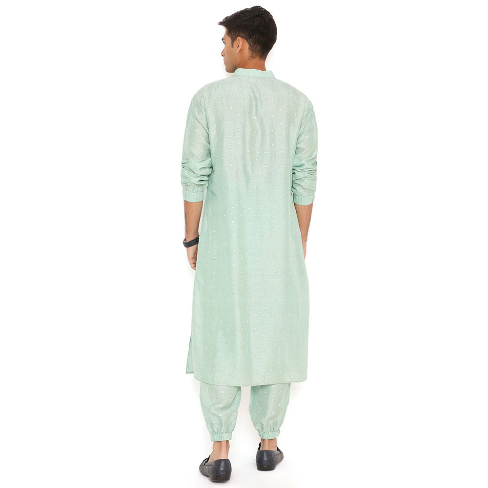 PS Men by Payal Singhal Powder Blue Abla Silk Bomber Kurta with Jogger Pant (Set of 2)