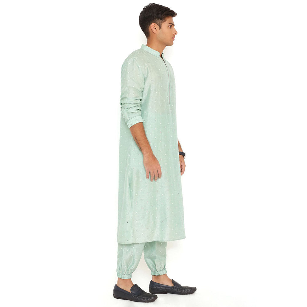 PS Men by Payal Singhal Powder Blue Abla Silk Bomber Kurta with Jogger Pant (Set of 2)
