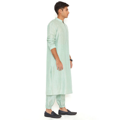 PS Men by Payal Singhal Powder Blue Abla Silk Bomber Kurta with Jogger Pant (Set of 2)