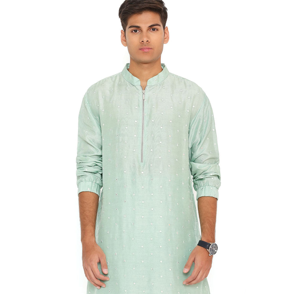 PS Men by Payal Singhal Powder Blue Abla Silk Bomber Kurta with Jogger Pant (Set of 2)