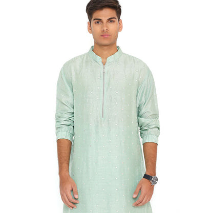 PS Men by Payal Singhal Powder Blue Abla Silk Bomber Kurta with Jogger Pant (Set of 2)
