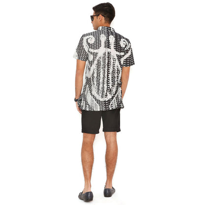 PS Men by Payal Singhal Black and White Uzbek Print Silkmul Shirt