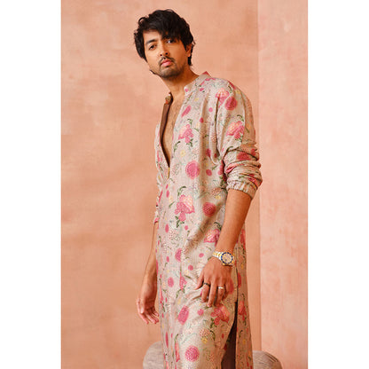 PS Men by Payal Singhal Grey Gulbagh Print Bomber Kurta with Jogger Pant (Set of 2)
