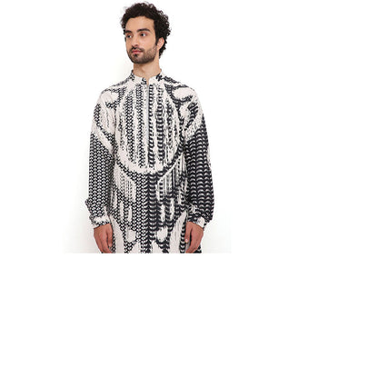 PS Men by Payal Singhal Multi Uzbec Print Dupion Silk Kurta With Salwar Pant (Set of 2)