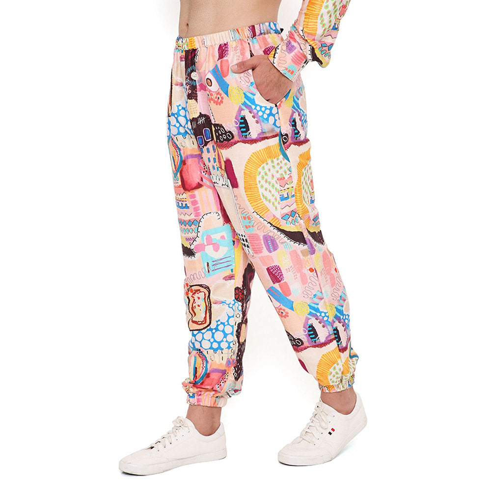PS Men by Payal Singhal Trance Print Dupion Silk Pathani Kurta With Salwar Pant (Set of 2)