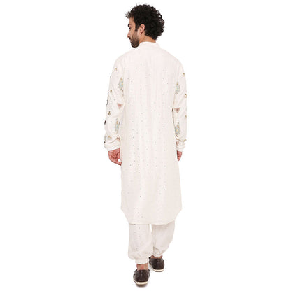 PS Men by Payal Singhal Off White Abla Silk Embroidered Kurta With Salwar Pant (Set of 2)