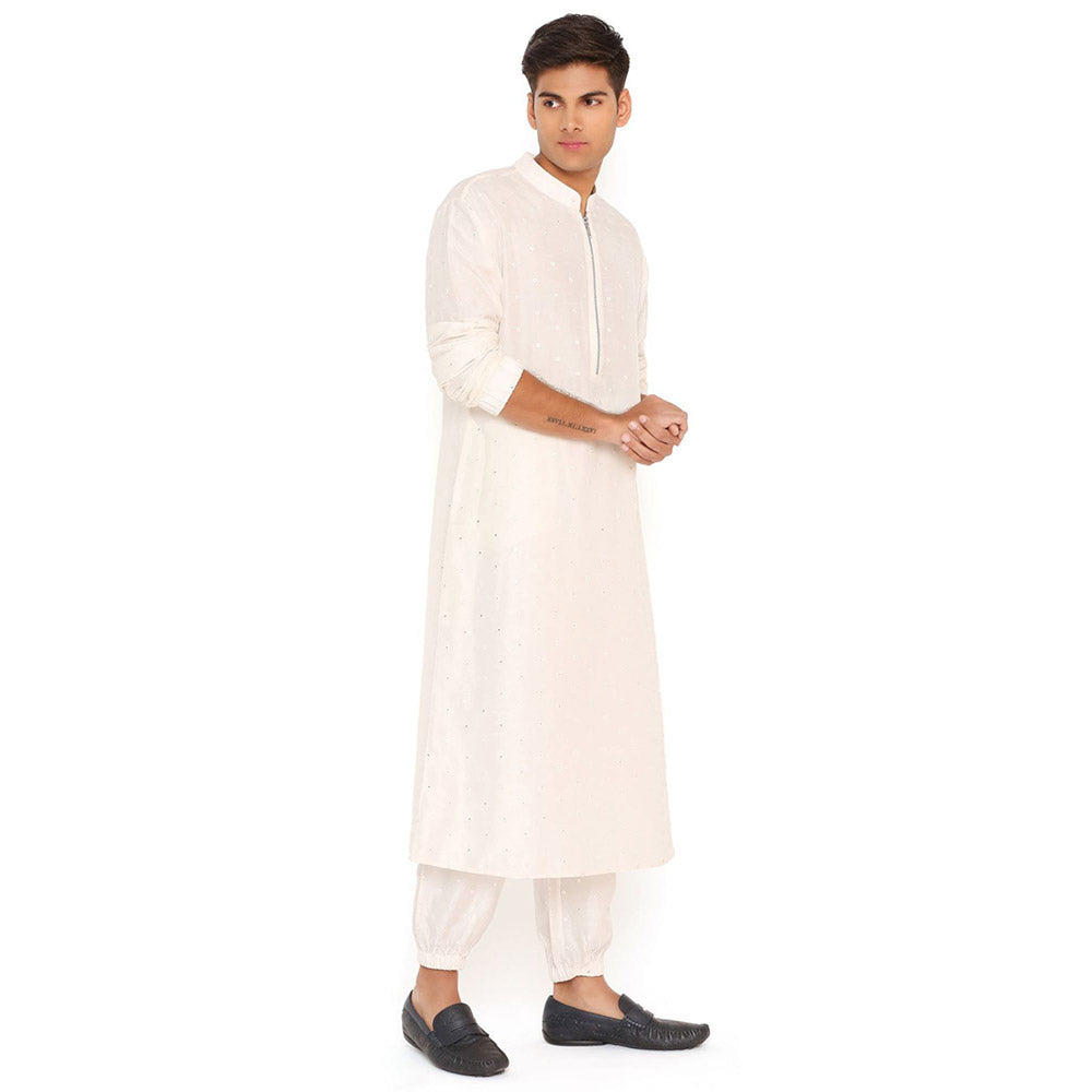PS Men by Payal Singhal Ivory Abla Silk Kurta With Salwar Pant (Set of 2)