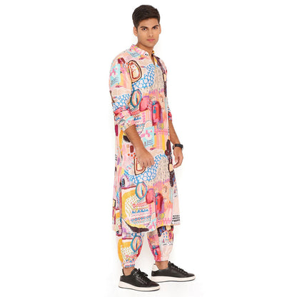 PS Men by Payal Singhal Trance Print Dupion Silk Kurta With Salwar Pant (Set of 2)