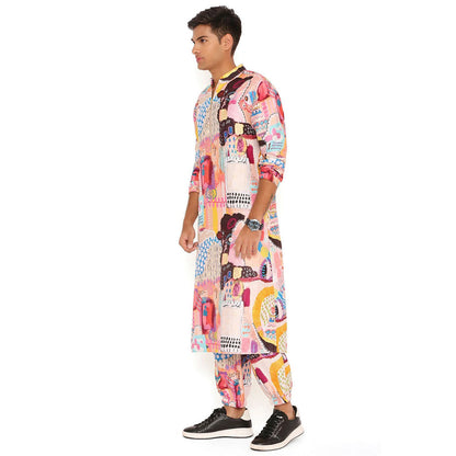 PS Men by Payal Singhal Trance Print Dupion Silk Kurta With Salwar Pant (Set of 2)