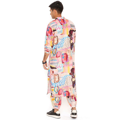 PS Men by Payal Singhal Trance Print Dupion Silk Kurta With Salwar Pant (Set of 2)