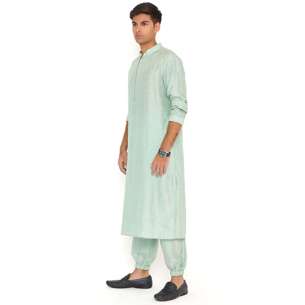 PS Men by Payal Singhal Powder Blue Abla Silk Kurta With Salwar Pant (Set of 2)
