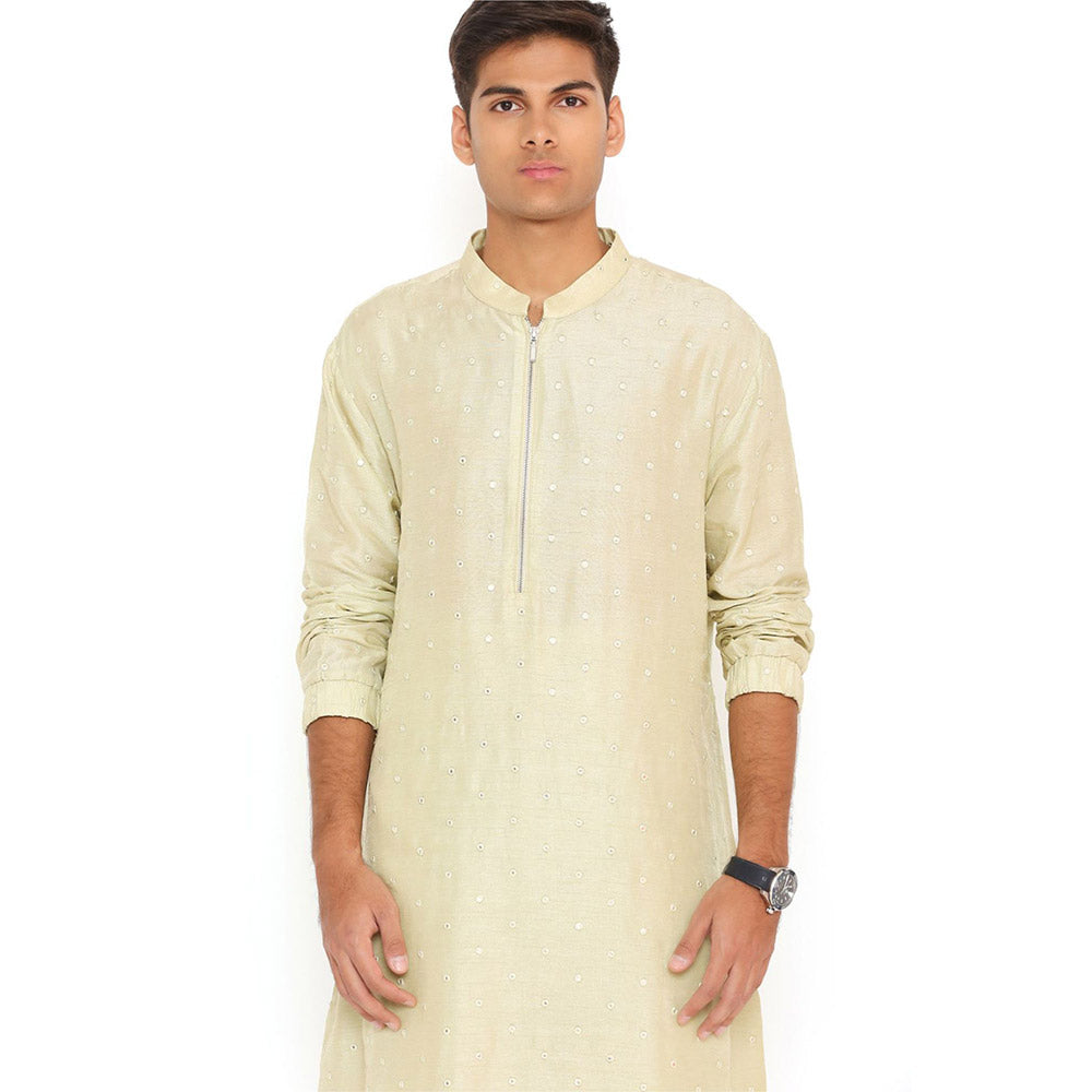 PS Men by Payal Singhal Mint Abla Silk Kurta With Salwar Pant (Set of 2)