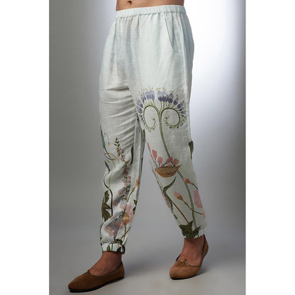 PS Men by Payal Singhal White Printed Linen Bomber Kurta with Pant (Set of 2)