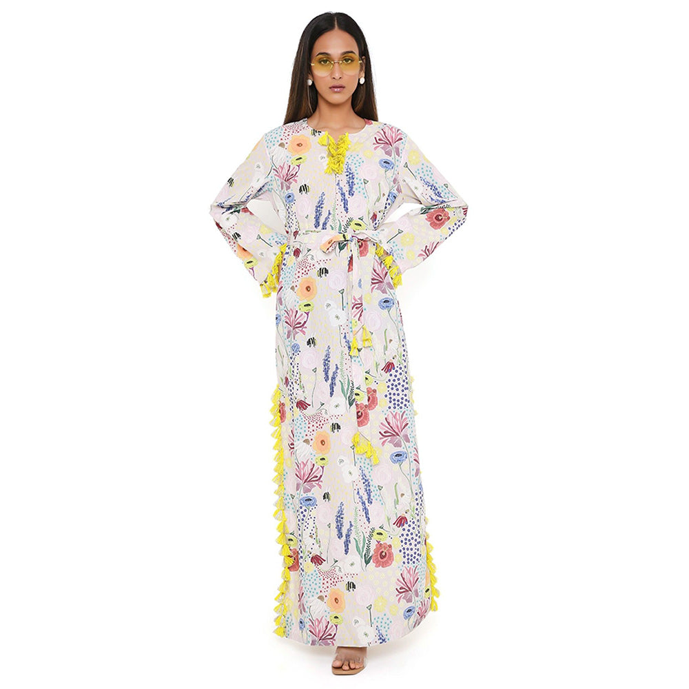 PS Pret by Payal Singhal Stone Bee Print Art Crepe Long Beyza Kaftan (Set of 2)