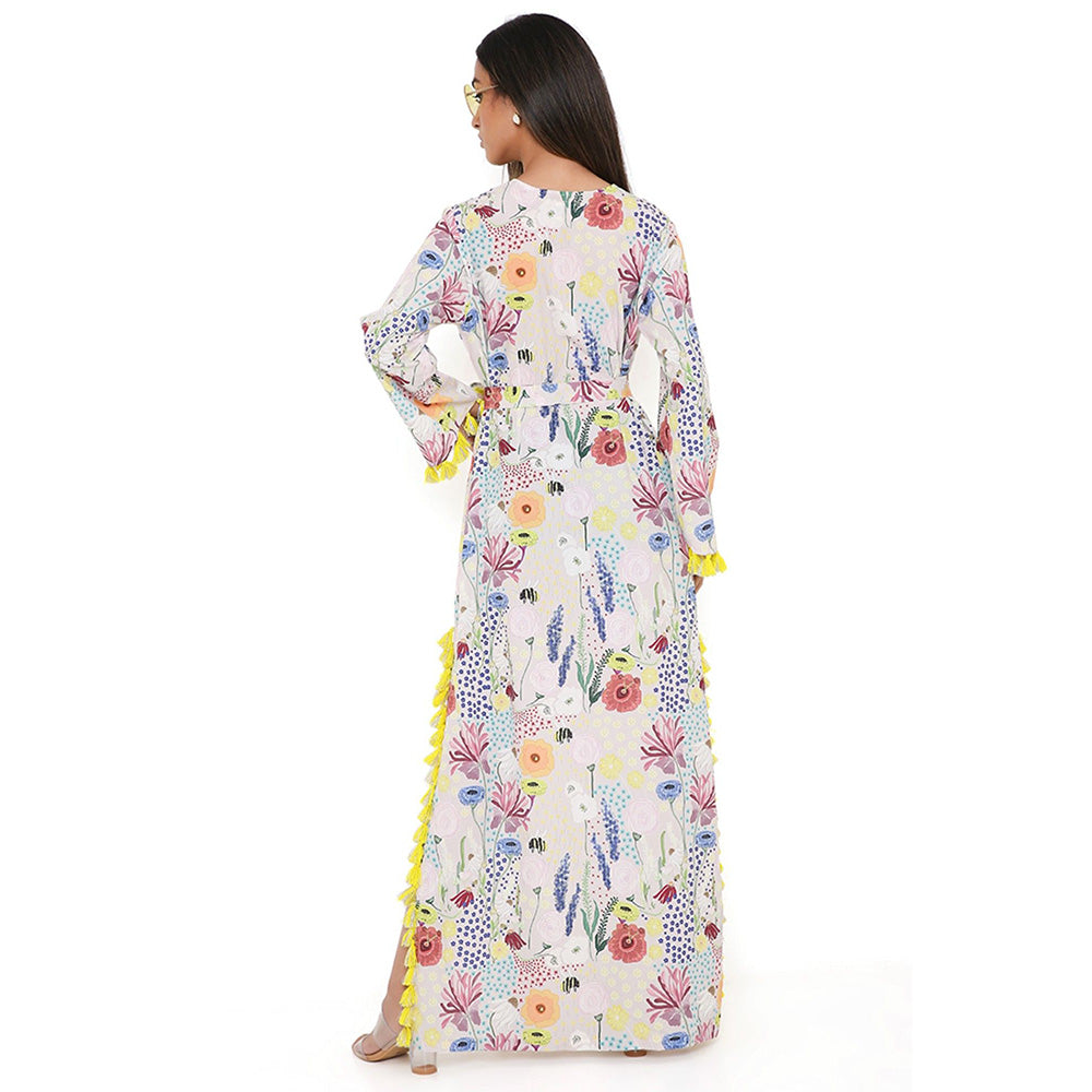 PS Pret by Payal Singhal Stone Bee Print Art Crepe Long Beyza Kaftan (Set of 2)