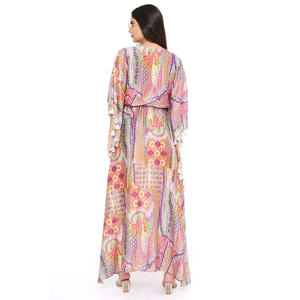 PS Pret by Payal Singhal Multi-Color African Print Silkmul Kaftan with Tassels