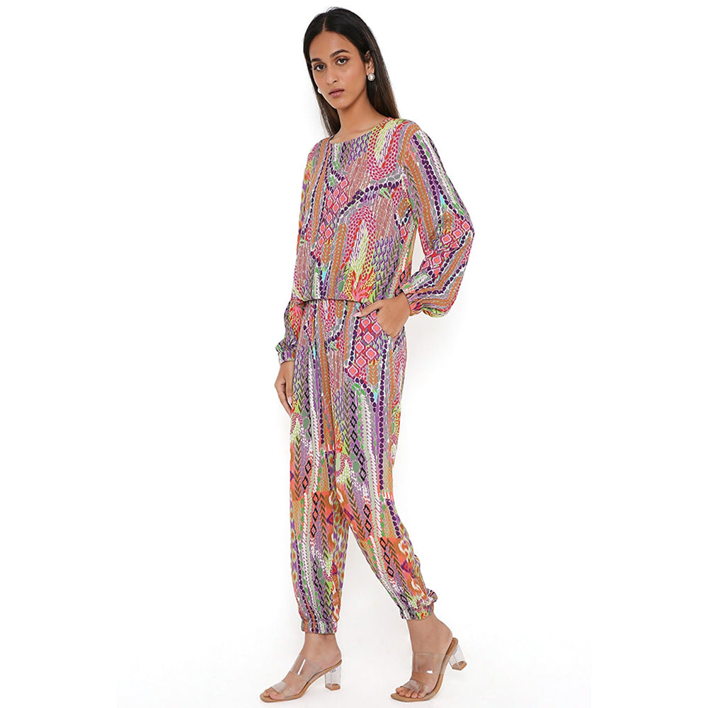 PS Pret by Payal Singhal Multi-Color African Print Wrinkle Top and Jogger Pants (Set of 2)