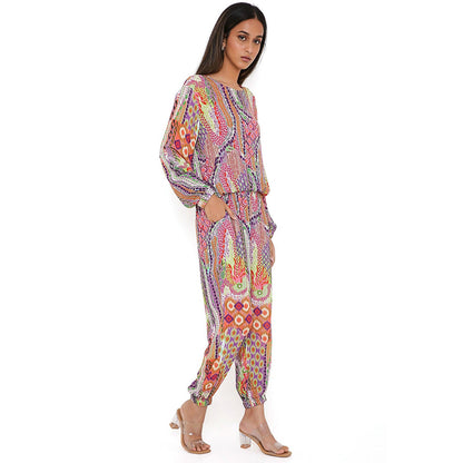 PS Pret by Payal Singhal Multi-Color African Print Wrinkle Top and Jogger Pants (Set of 2)
