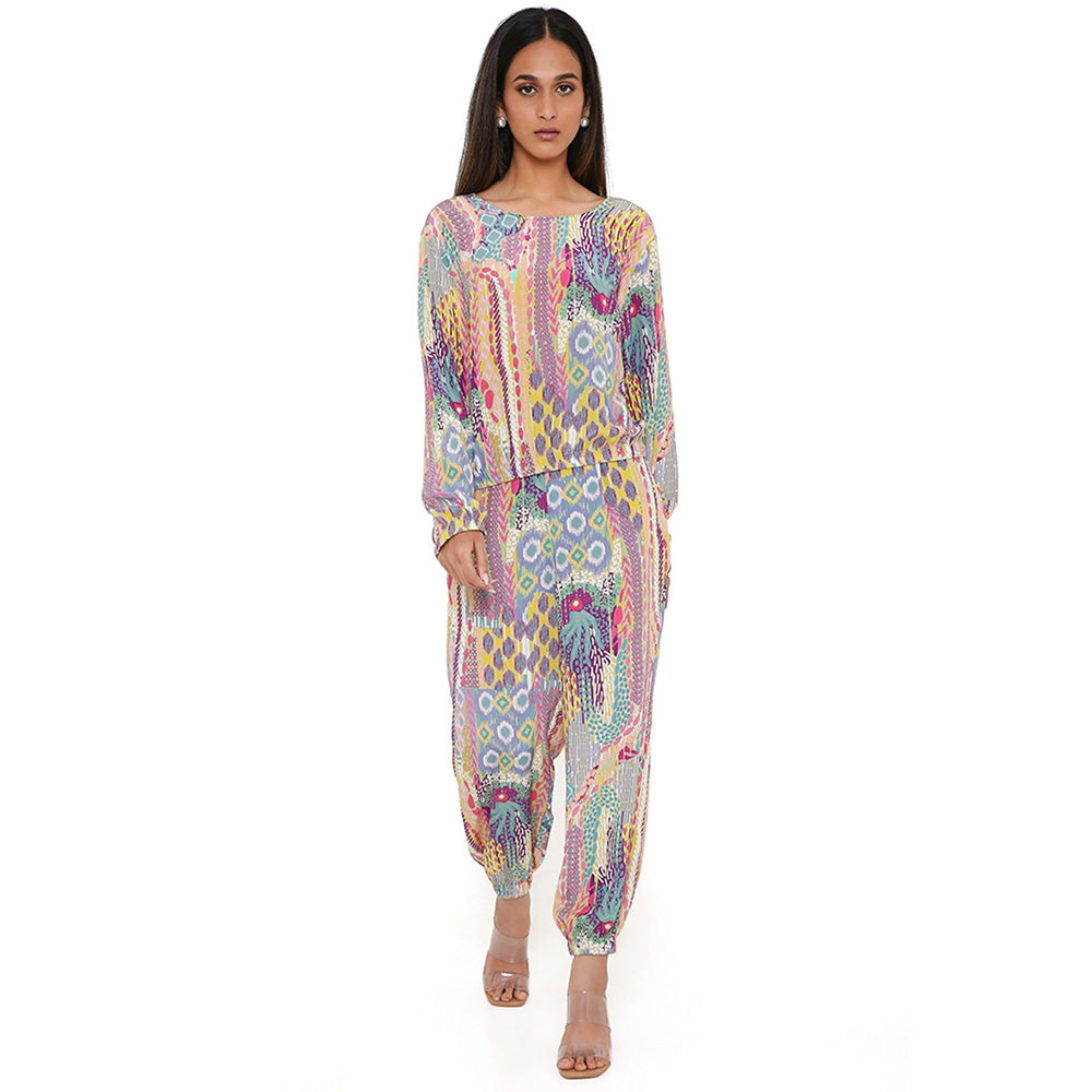 PS Pret by Payal Singhal Lime African Print Crepe Top and Jogger Pants (Set of 2)