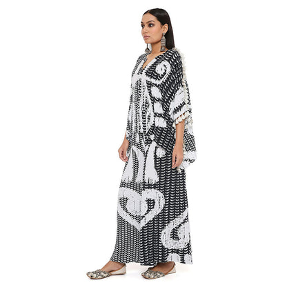 PS Pret by Payal Singhal Black and White Uzbek Print Crepe Kaftan with Palazzo (Set of 2)
