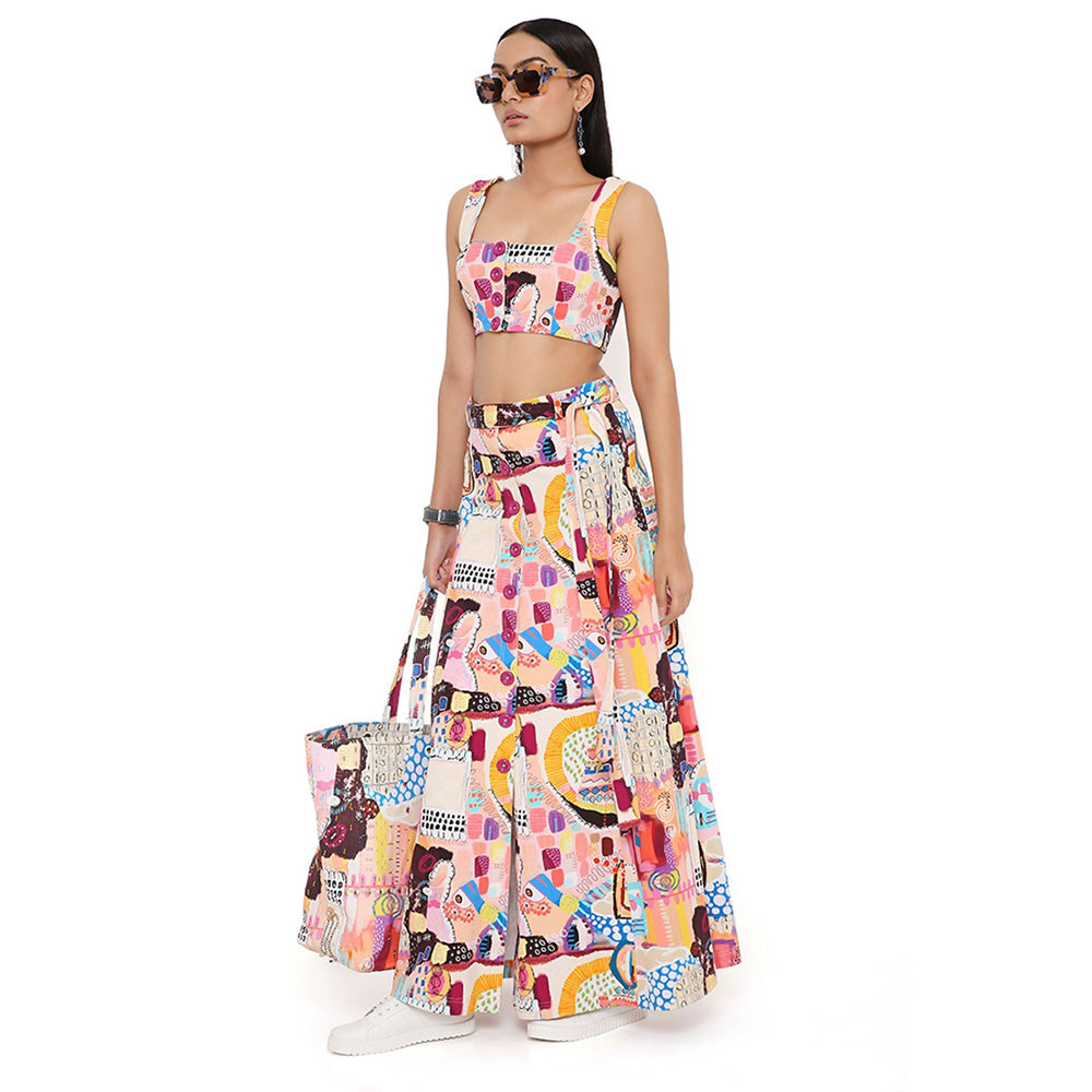 PS Pret by Payal Singhal Trance Print Denim Top and Skirt with a Belt (Set of 3)