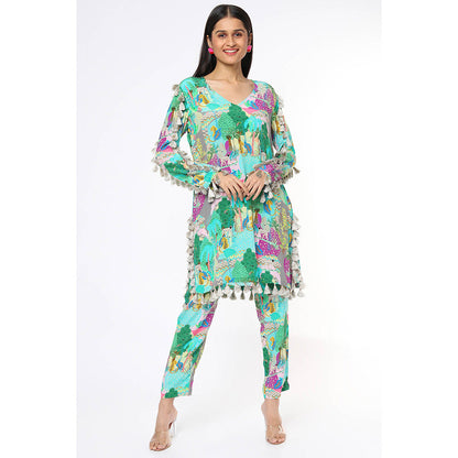 PS Pret by Payal Singhal Multi Color Kuno Print Crepe Kurta with Cigarette Pant (Set of 2)