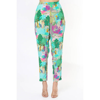 PS Pret by Payal Singhal Multi Color Kuno Print Crepe Kurta with Cigarette Pant (Set of 2)