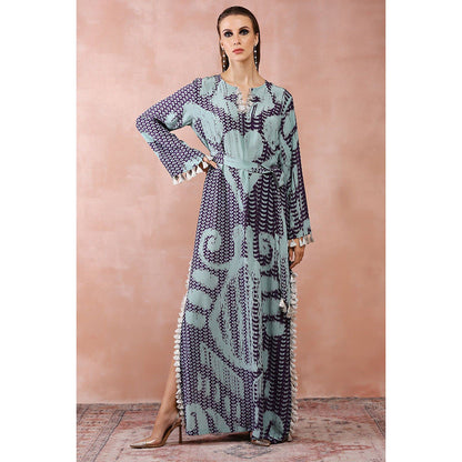 PS Pret by Payal Singhal Aqua & Purple Uzbek Print Maxi Dress with Belt (Set of 2)
