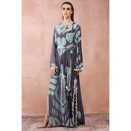PS Pret by Payal Singhal Aqua & Purple Uzbek Print Maxi Dress with Belt (Set of 2)
