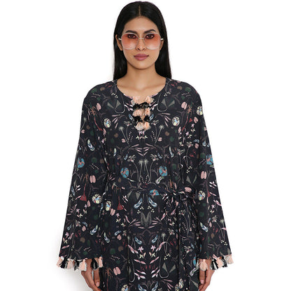 PS Pret by Payal Singhal Black Forest Print Art Crepe Long Beyza Maxi Dress